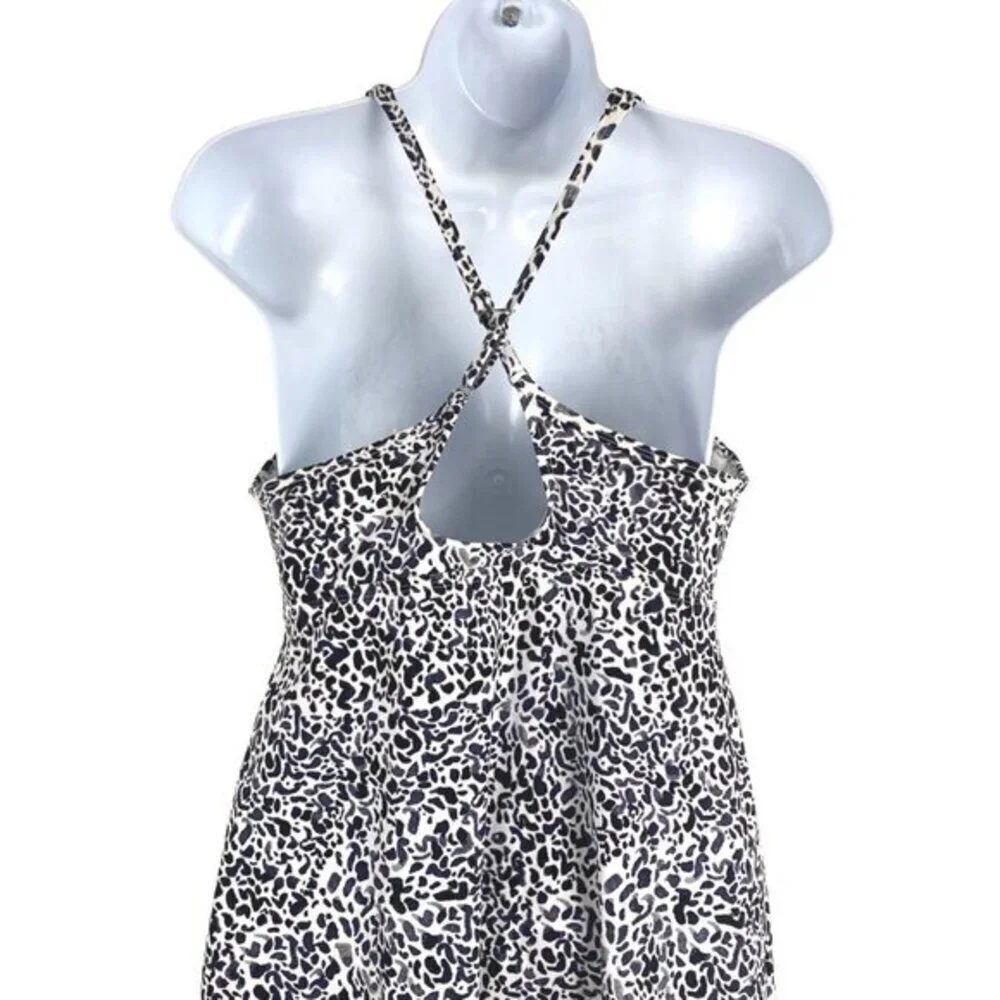 Athleta Zimbabwe High Neck‎ Swim Dress Leopard Sleeveless Women's Size 36 B/C